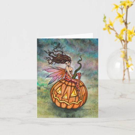 Pixie of Halloween Fairy Art von Molly Harrison Karte (Gelbe Blume)