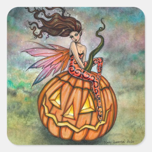 Pixie of Halloween Fairy Art von Molly Harrison Quadratischer Aufkleber (Vorderseite)