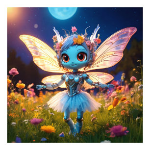 Pixie Robot Ballerina Tanzen in den Wildblumen Fotodruck