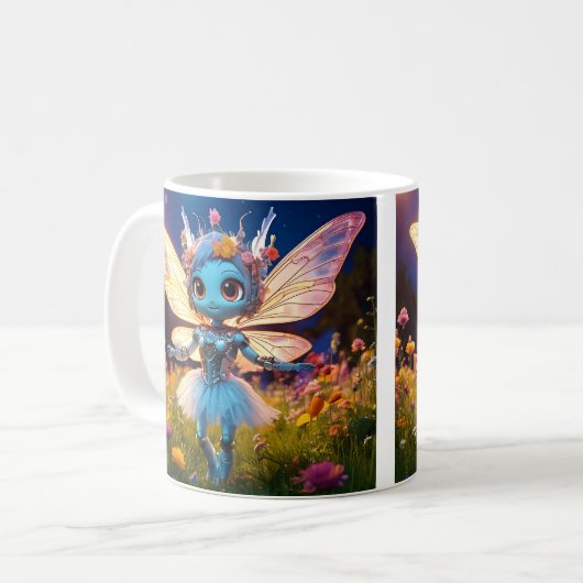Pixie Robot Ballerina Tanzen in den Wildblumen Kaffeetasse (Vorderseite Links)