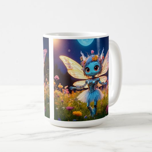 Pixie Robot Ballerina Tanzen in den Wildblumen Kaffeetasse (VorderseiteRechts)