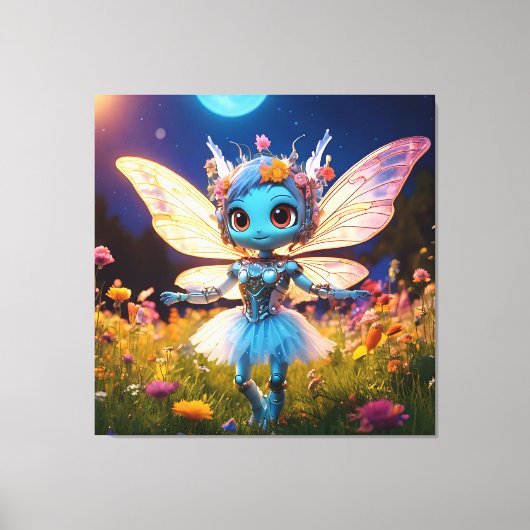 Pixie Robot Ballerina Tanzen in den Wildblumen Leinwanddruck (Vorderseite)