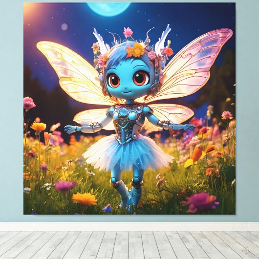 Pixie Robot Ballerina Tanzen in den Wildblumen Leinwanddruck (Insitu (Holzboden))