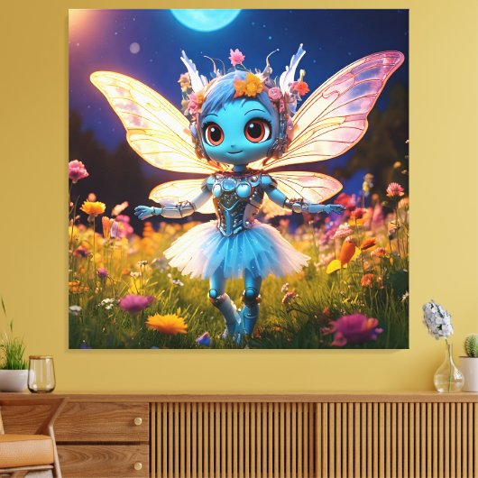 Pixie Robot Ballerina Tanzen in den Wildblumen Leinwanddruck (Insitu (Wohnzimmer))