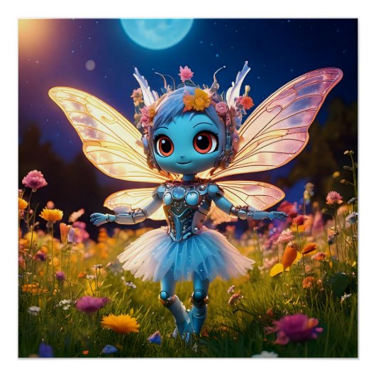 Pixie Robot Ballerina Tanzen in den Wildblumen Poster (Vorderseite)