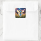 Pixie Robot Ballerina Tanzen in den Wildblumen Quadratischer Aufkleber (Tasche)