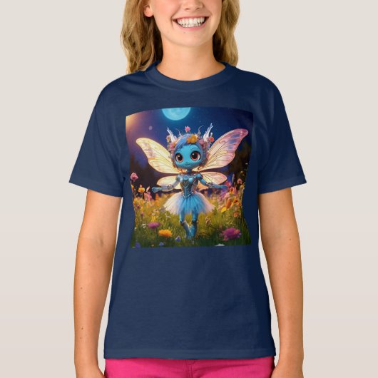 Pixie Robot Ballerina Tanzen in den Wildblumen T-Shirt (Vorderseite)