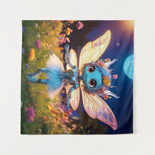 Pixie Robot Ballerina Tanzen in den Wildblumen Wandteppich (Vorderseite (Horizontal))