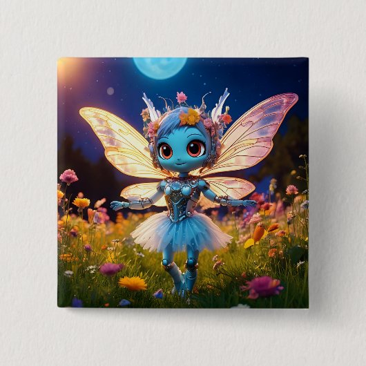Pixie-Roboter-Ballerina tanzt in den Wildblumen Button (Vorderseite)