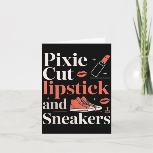 Pixie-Schnitt Lippenstift und Sneaker Kurzhaarfris Karte (Vorderseite)