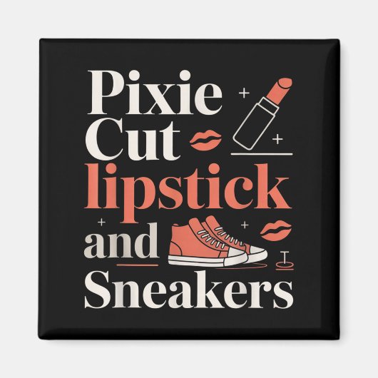Pixie-Schnitt Lippenstift und Sneaker Kurzhaarfris Magnet (Vorne)