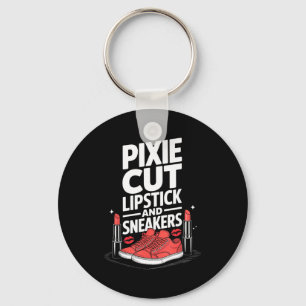 Pixie-Schnitt Lippenstift und Sneaker Kurzhaarfris Schlüsselanhänger