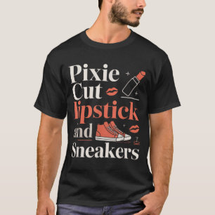 Pixie-Schnitt Lippenstift und Sneaker Kurzhaarfris T-Shirt