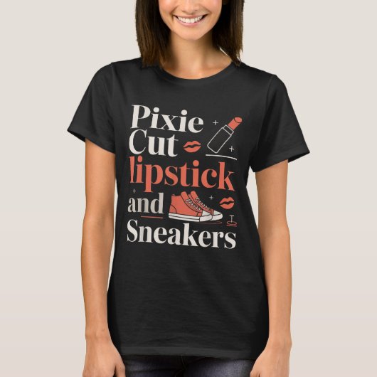 Pixie-Schnitt Lippenstift und Sneaker Kurzhaarfris T-Shirt (Vorderseite)