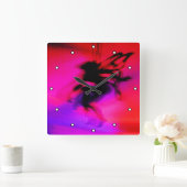 Pixie tanzt in rosa mit Punkten Quadratische Wanduhr (Zuhause)