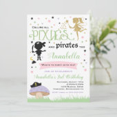 Pixie und Pirate zum Geburtstag Einladung Fairy Pi (Stehend Vorderseite)