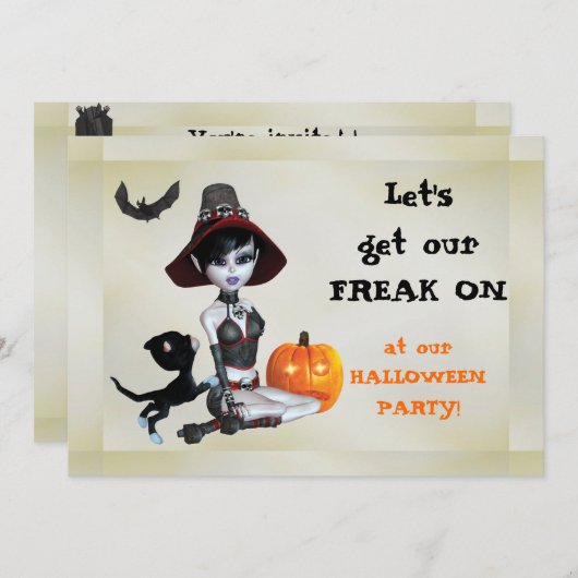 Pixie Witch Freak im Halloween-Party Einladung (Vorne/Hinten)