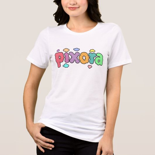 Pixora - Design der farbenfrohen Bubble-Letter-Log Tri-Blend Shirt (Vorderseite)