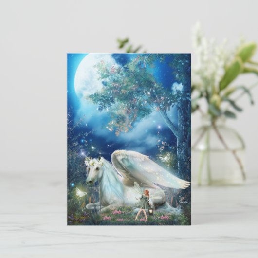 Pixy Fairy mit Unicorn Fantasy Blank Card (Stehend Vorderseite)