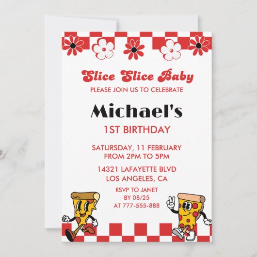 Pizza 1. Geburtstag Einladungen Slice Slice Slice  (Vorderseite)