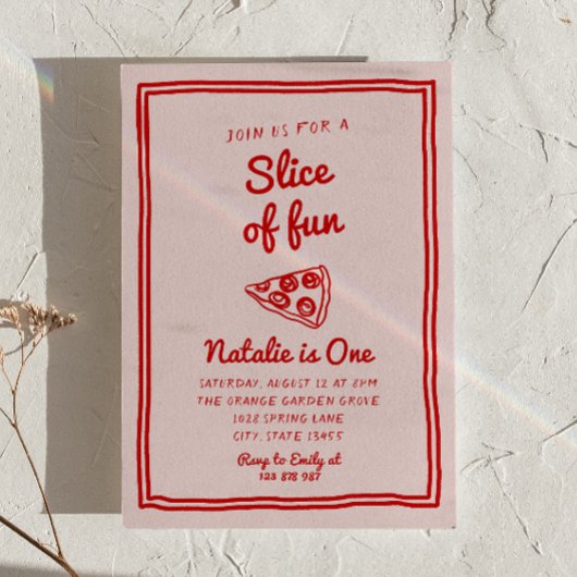 Pizza 1. Hand Gezeichnet Stück Spaß Geburtstag Einladung