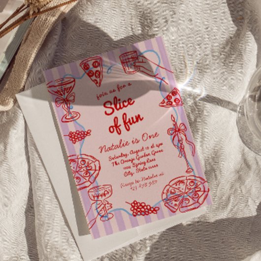 Pizza 1. Hand gezeichnete Scheibe Spaß Geburtstag Einladung