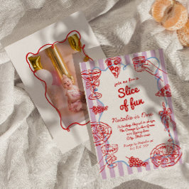 Pizza 1. Handgezogenes Stück Spaß Foto Geburtstag Einladung