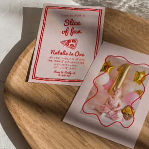 Pizza 1. Handgezogenes Stück Spaß Foto Geburtstag Einladung