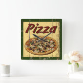 Pizza 1 quadratische wanduhr (Zuhause)