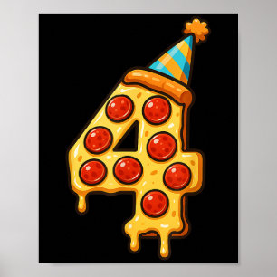 Pizza 4. Geburtstag 4 Jahre Altes Party Hut Jungen Poster