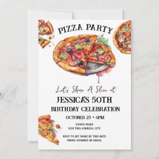 Pizza 50. Geburtstagsparty Einladung