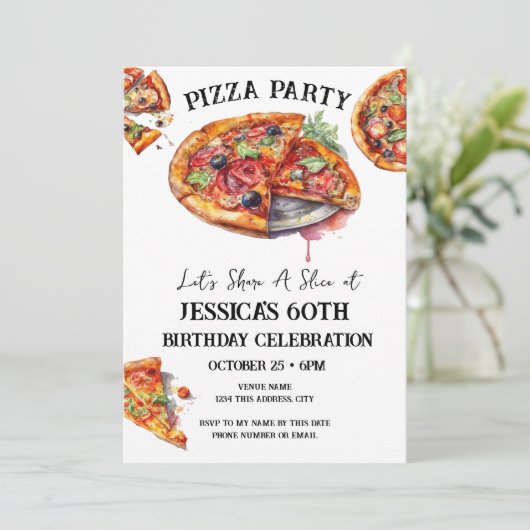 Pizza 60. Geburtstagsparty Einladung (Stehend Vorderseite)