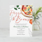 Pizza and Brews Co Ed Baby Shower Einladung (Stehend Vorderseite)