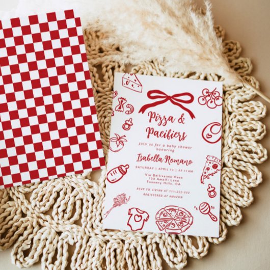 Pizza and pacifiers Italian theme Bow Baby Shower Einladung