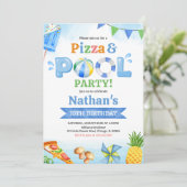 Pizza and Pool Birthday Party Einladung (Stehend Vorderseite)