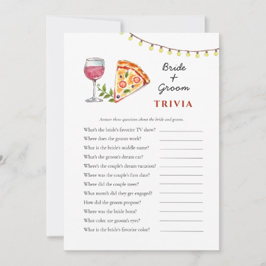 Pizza and Wine Brautparty Trivia games Einladung (Vorderseite)