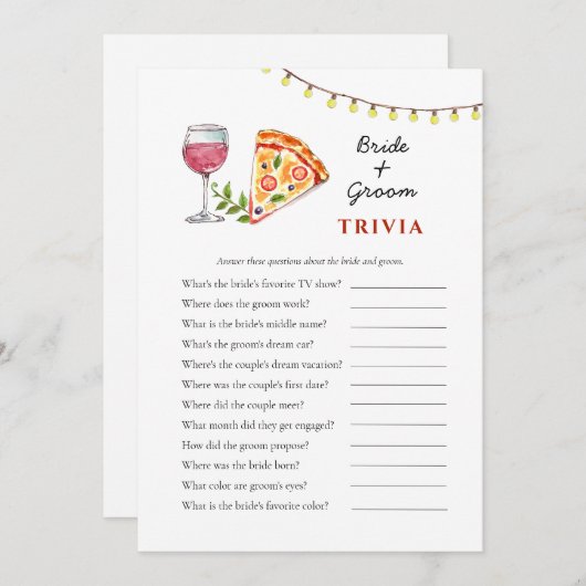 Pizza and Wine Brautparty Trivia games Einladung (Vorne/Hinten)