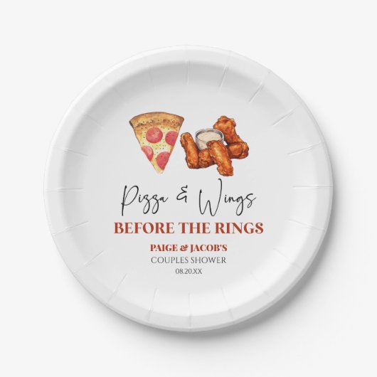 Pizza and Wings Before The Rings Couples Shower Pappteller (Vorderseite)