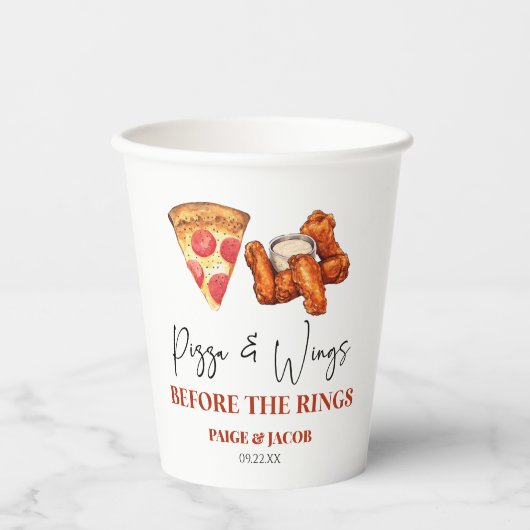 Pizza and Wings Before The Wings Rehearsal Dinner Pappbecher (Vorderseite)