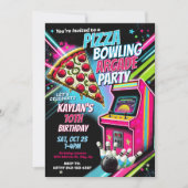 Pizza Arcade Bowling Party Einladung für Kinder (Vorderseite)
