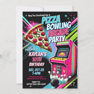 Pizza Arcade Bowling Party Einladung für Kinder