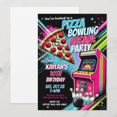 Pizza Arcade Bowling Party Einladung für Kinder (Vorne/Hinten)