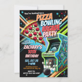 Pizza Arcade Bowling Party Einladung für Kinder (Vorderseite)