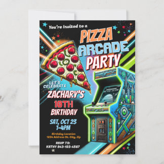 Pizza Arcade Party Einladung für Kinder