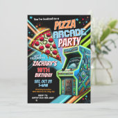 Pizza Arcade Party Einladung für Kinder (Stehend Vorderseite)