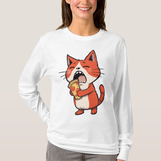 Pizza Attack Cat - Orange Kitty T-Shirt (Vorderseite)