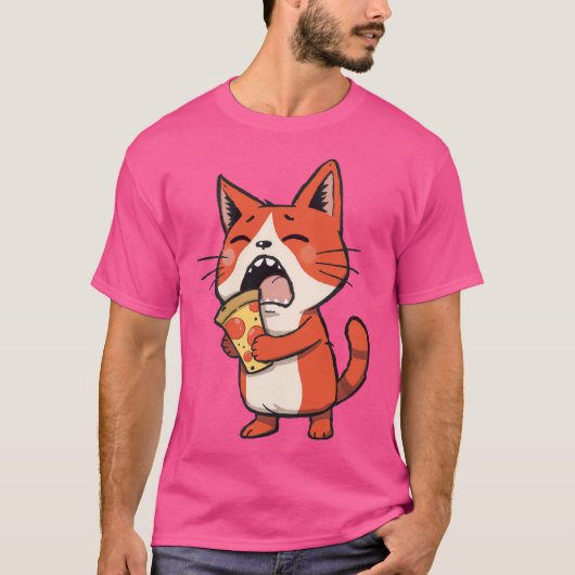 Pizza Attack Cat - Orange Kitty T-Shirt (Vorderseite)