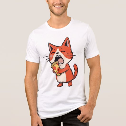 Pizza Attack Cat - Orange Kitty Tri-Blend Shirt (Vorderseite)