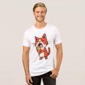 Pizza Attack Cat - Orange Kitty Tri-Blend Shirt (Vorderseite voll)