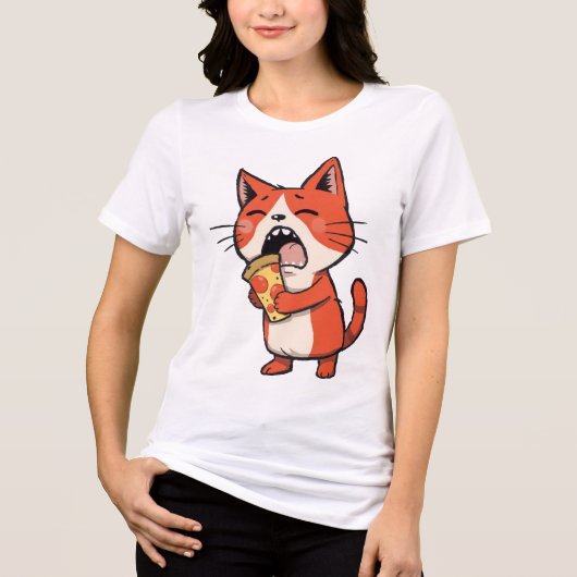 Pizza Attack Cat - Orange Kitty Tri-Blend Shirt (Vorderseite)